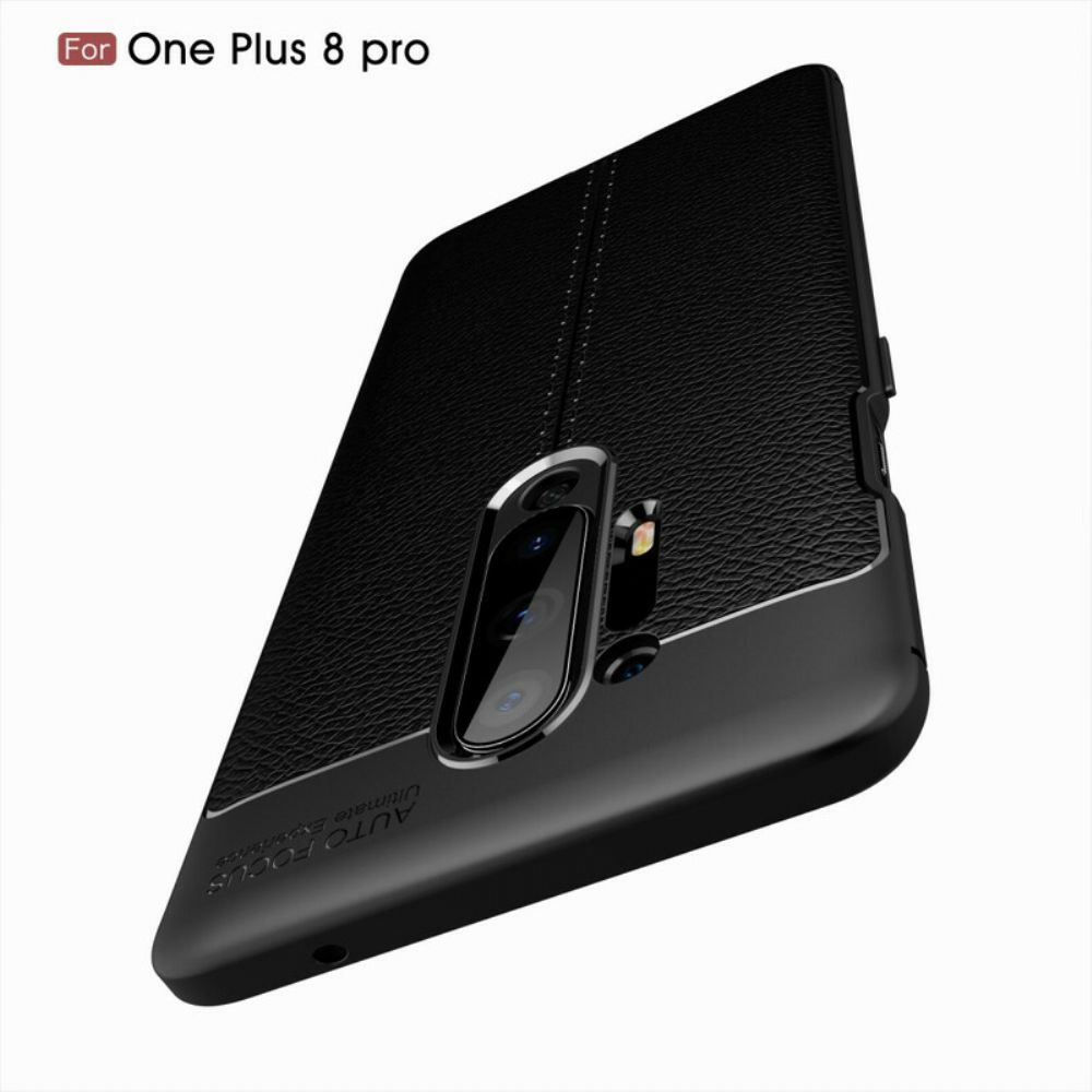 Hoesje voor OnePlus 8 Pro Dubbele Lijn Litchi Leder Effect