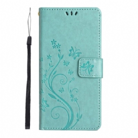 Folio-hoesje voor Samsung Galaxy S23 Plus 5G Met Ketting Strakke Bloemen