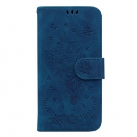 Folio-hoesje voor Samsung Galaxy S23 Plus 5G Met Ketting Strappy Rozen En Vlinders