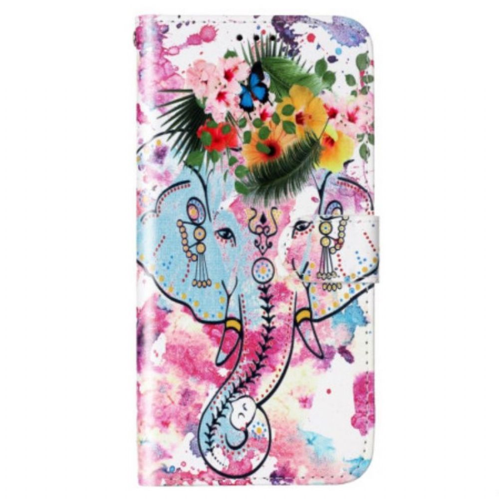 Leren Hoesje voor Samsung Galaxy S23 Plus 5G Met Ketting Stammenolifant Met Riem