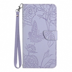 Leren Hoesje voor Samsung Galaxy S23 Plus 5G Vlinder Met Lanyard