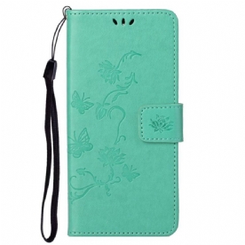 Leren Hoesje voor Samsung Galaxy S23 Plus 5G Vlinders En Bloemen