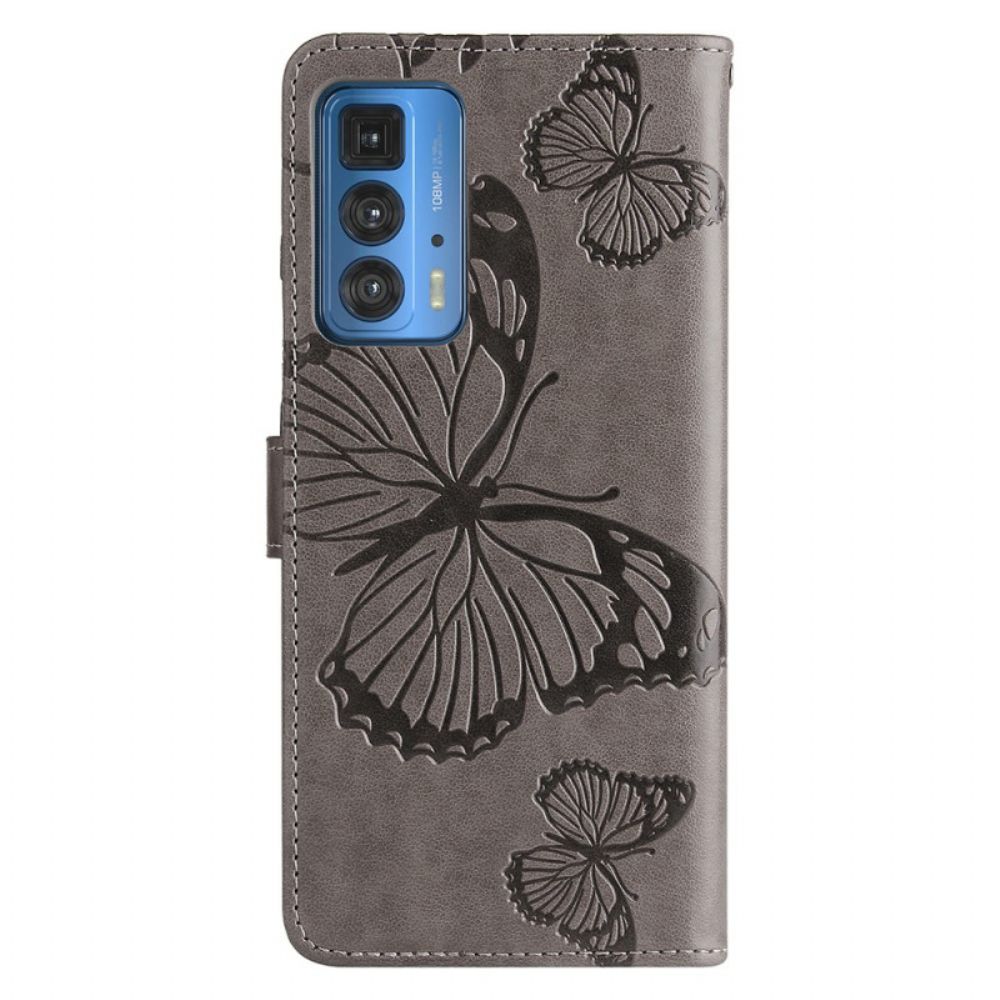 Folio-hoesje voor Motorola Edge 20 Pro Met Ketting Reuzenvlinders Met Bandjes