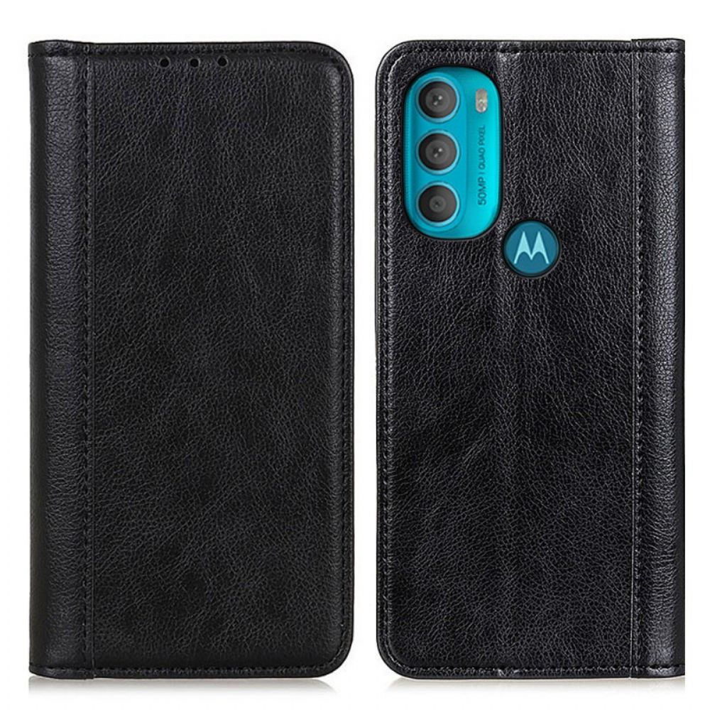 Bescherming Hoesje voor Moto G71 5G Folio-hoesje Elegance Split Litchi Leer