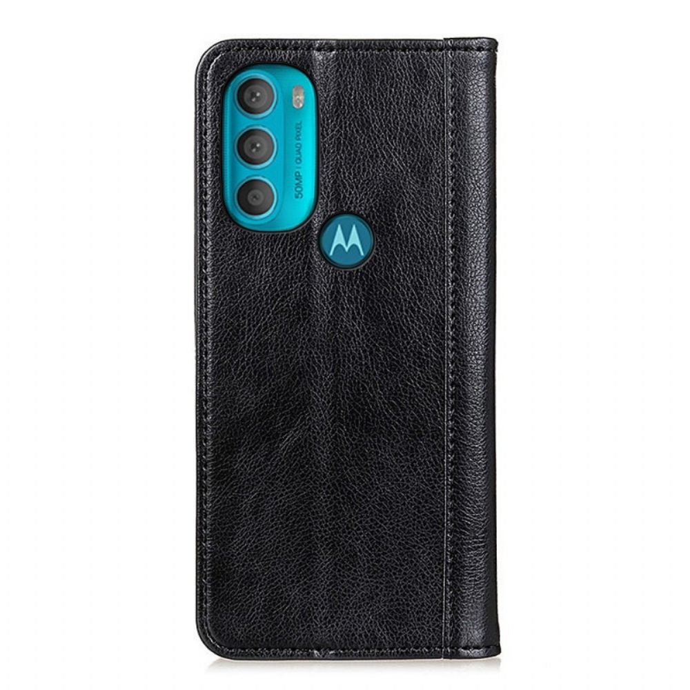 Bescherming Hoesje voor Moto G71 5G Folio-hoesje Elegance Split Litchi Leer