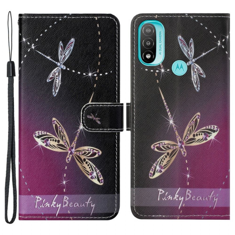 Flip Case voor Moto G71 5G Met Ketting Thong Libellen