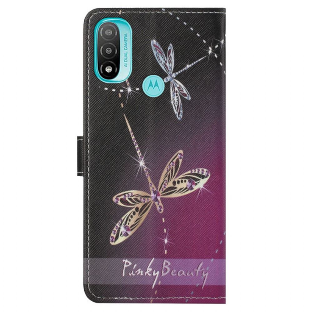 Flip Case voor Moto G71 5G Met Ketting Thong Libellen