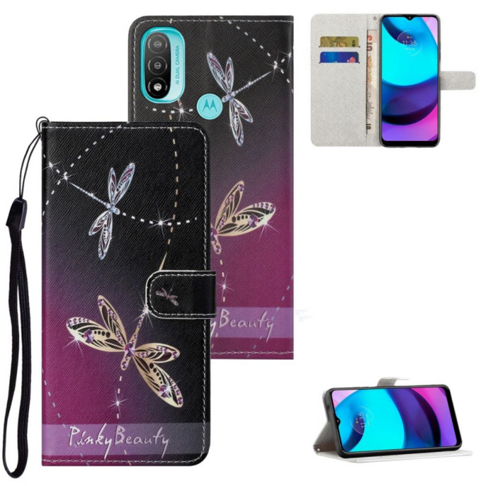 Flip Case voor Moto G71 5G Met Ketting Thong Libellen