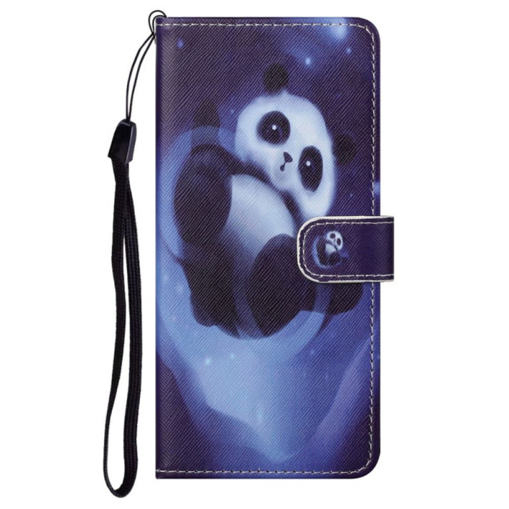 Flip Case voor Moto G71 5G Met Ketting Thong Space Panda