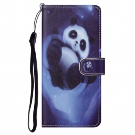 Flip Case voor Moto G71 5G Met Ketting Thong Space Panda