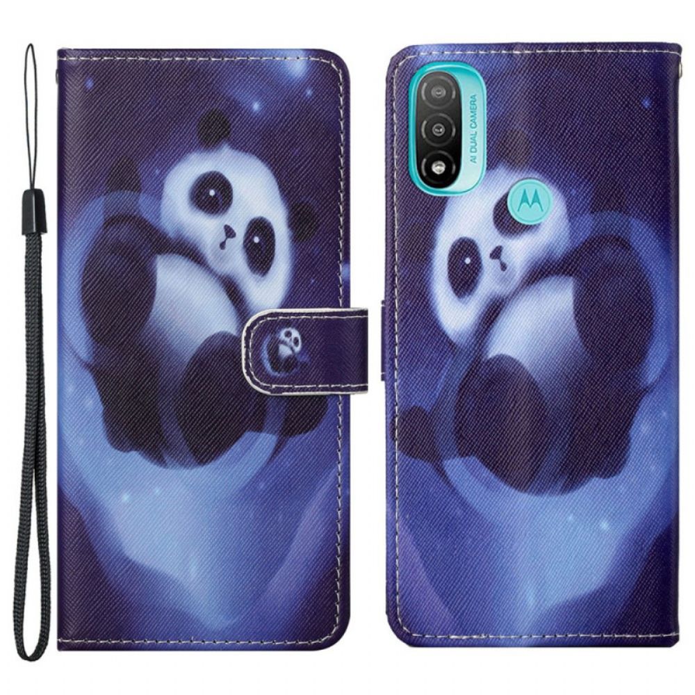 Flip Case voor Moto G71 5G Met Ketting Thong Space Panda