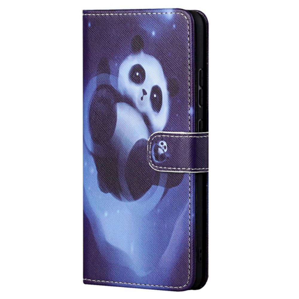 Flip Case voor Moto G71 5G Met Ketting Thong Space Panda