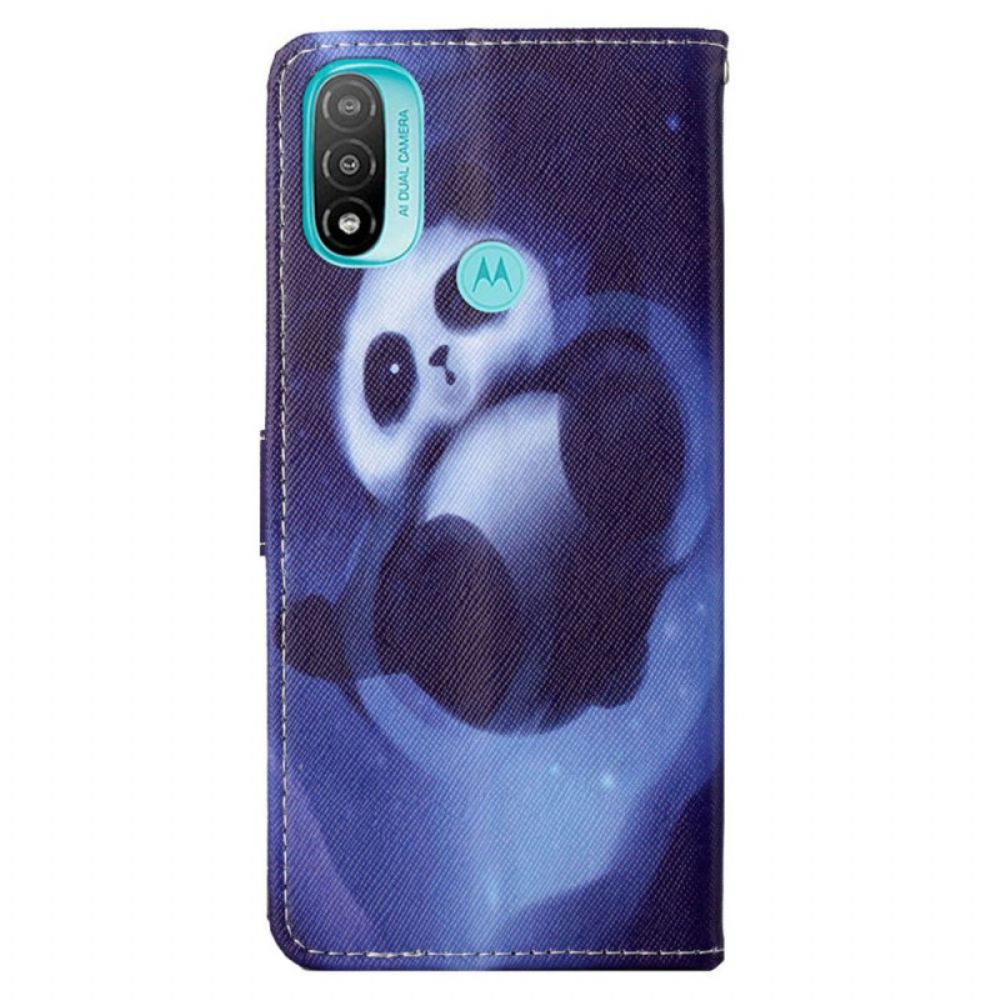 Flip Case voor Moto G71 5G Met Ketting Thong Space Panda