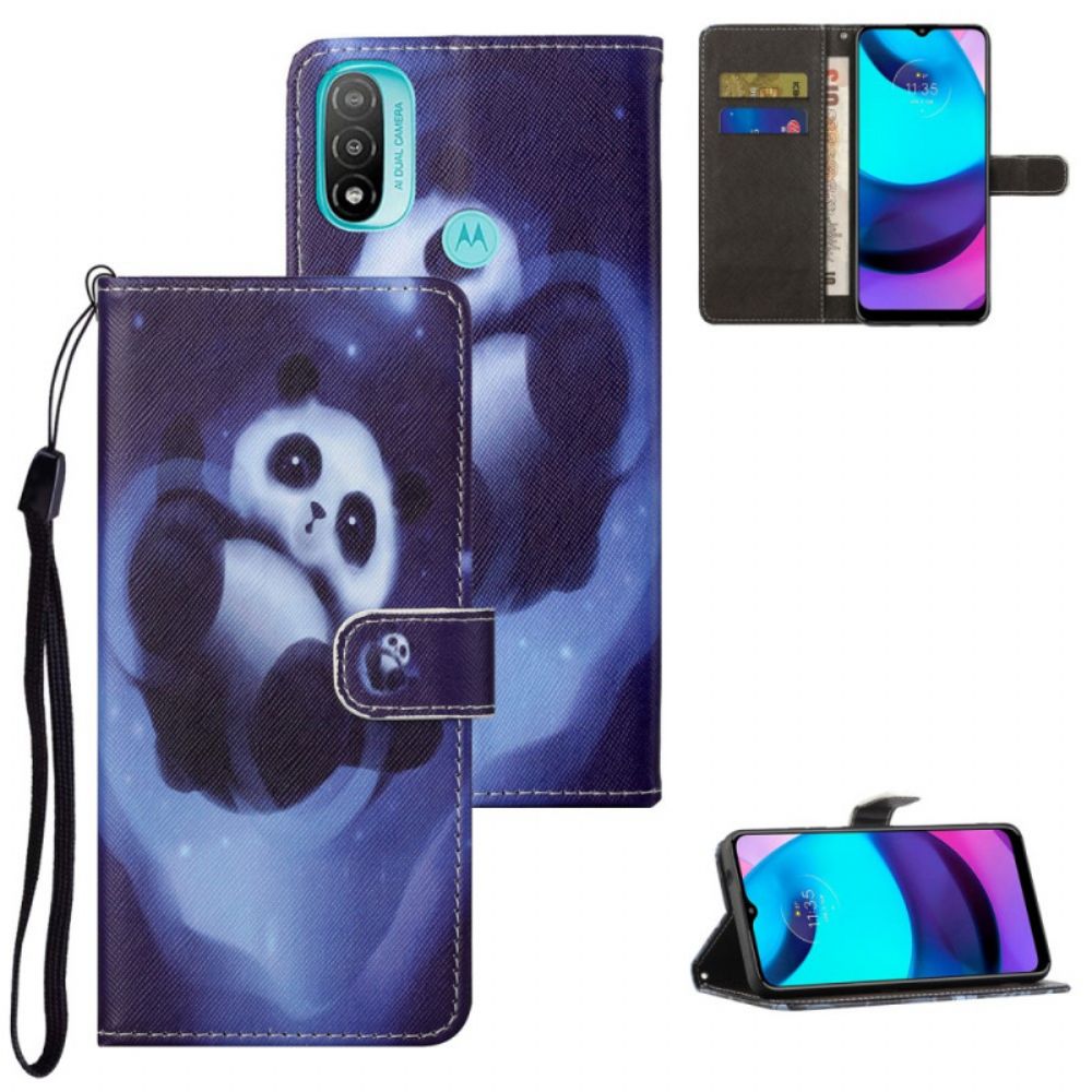 Flip Case voor Moto G71 5G Met Ketting Thong Space Panda