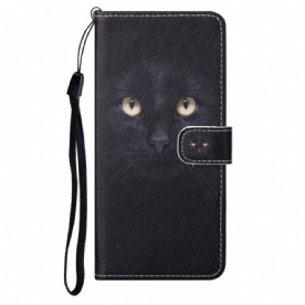 Folio-hoesje voor Moto G71 5G Met Ketting Zwarte Kattenogen Met Riem