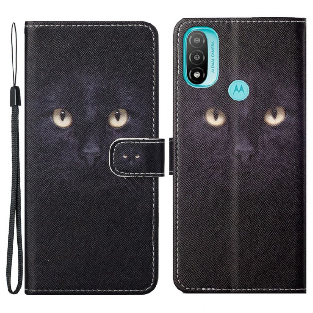 Folio-hoesje voor Moto G71 5G Met Ketting Zwarte Kattenogen Met Riem