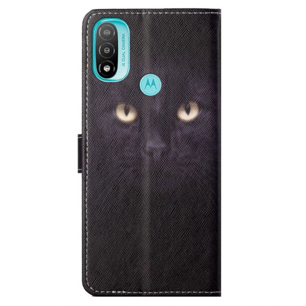 Folio-hoesje voor Moto G71 5G Met Ketting Zwarte Kattenogen Met Riem