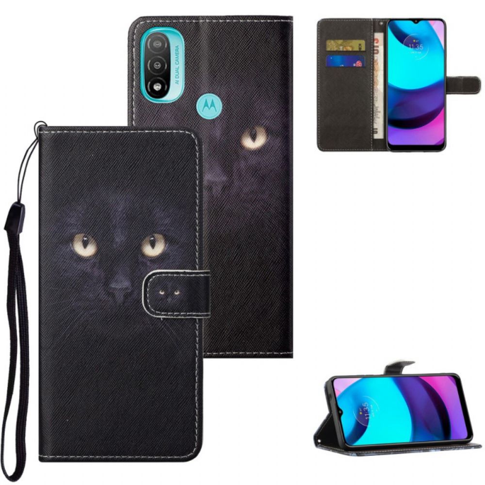 Folio-hoesje voor Moto G71 5G Met Ketting Zwarte Kattenogen Met Riem