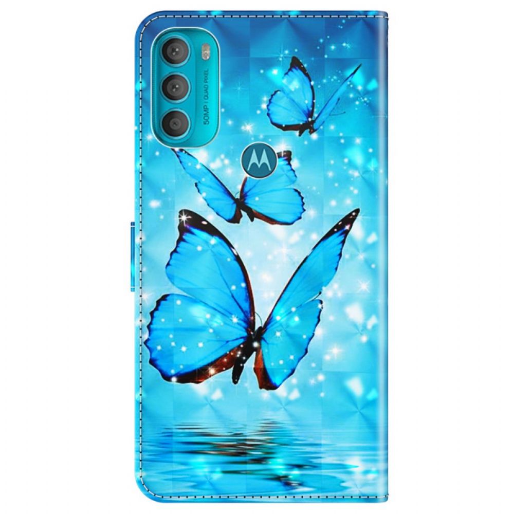 Folio-hoesje voor Moto G71 5G Vliegende Blauwe Vlinders