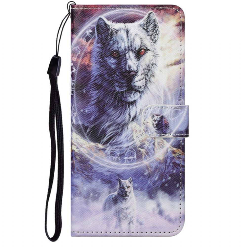 Folio-hoesje voor Moto G71 5G Winterwolf Met Koord