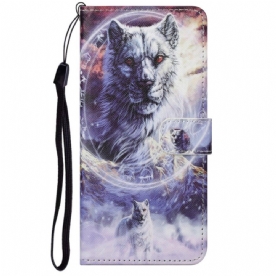 Folio-hoesje voor Moto G71 5G Winterwolf Met Koord