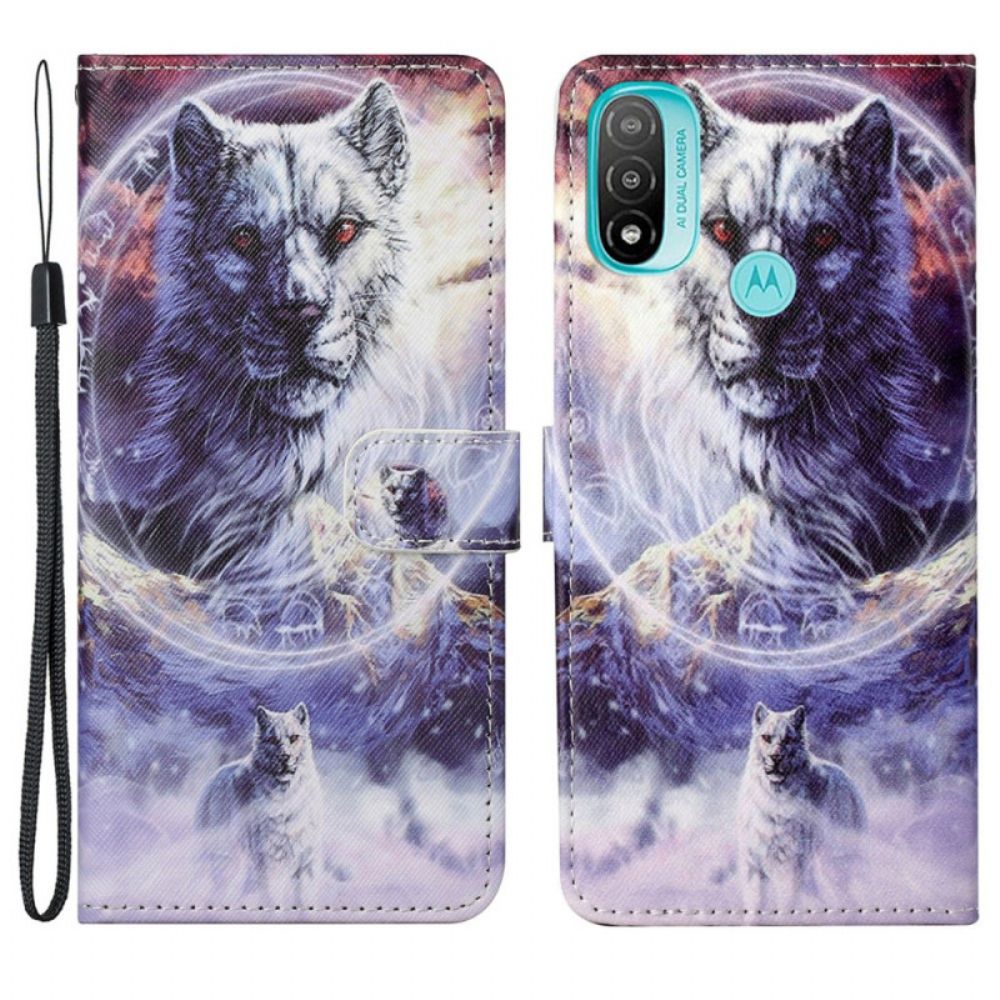 Folio-hoesje voor Moto G71 5G Winterwolf Met Koord