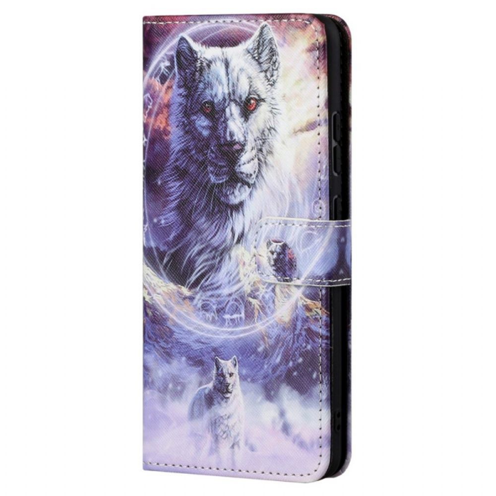 Folio-hoesje voor Moto G71 5G Winterwolf Met Koord