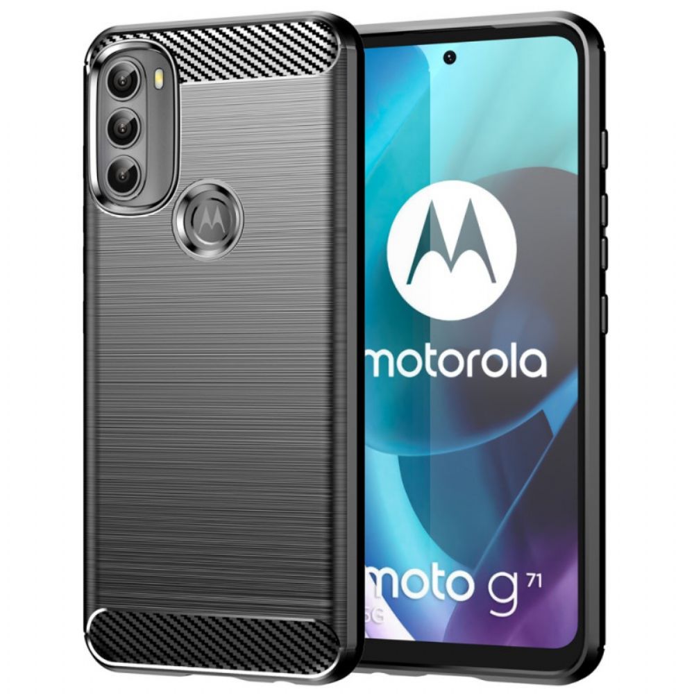 Hoesje voor Moto G71 5G Geborstelde Koolstofvezel