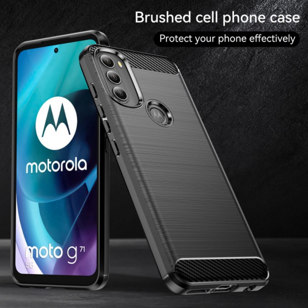 Hoesje voor Moto G71 5G Geborstelde Koolstofvezel