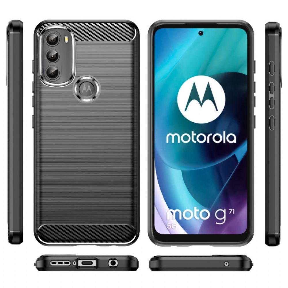 Hoesje voor Moto G71 5G Geborstelde Koolstofvezel