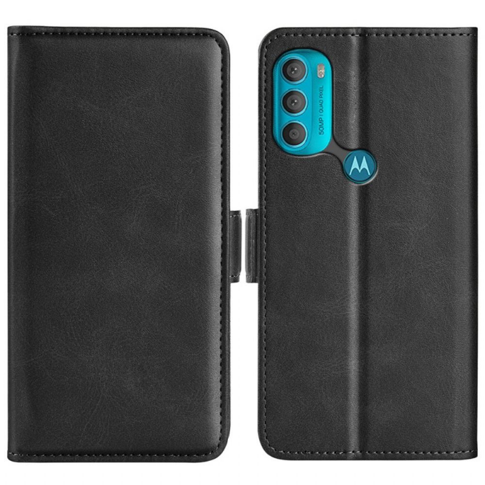 Leren Hoesje voor Moto G71 5G Folio-hoesje Dubbele Klep