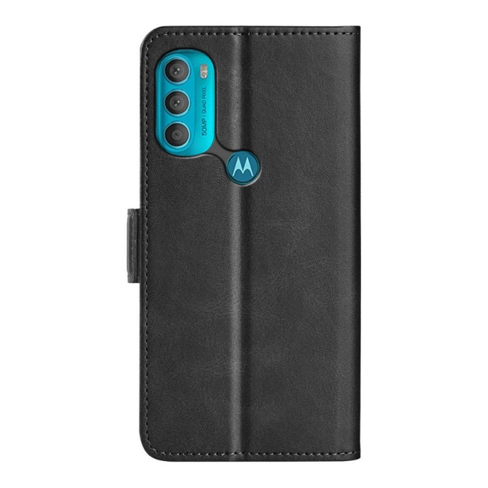 Leren Hoesje voor Moto G71 5G Folio-hoesje Dubbele Klep