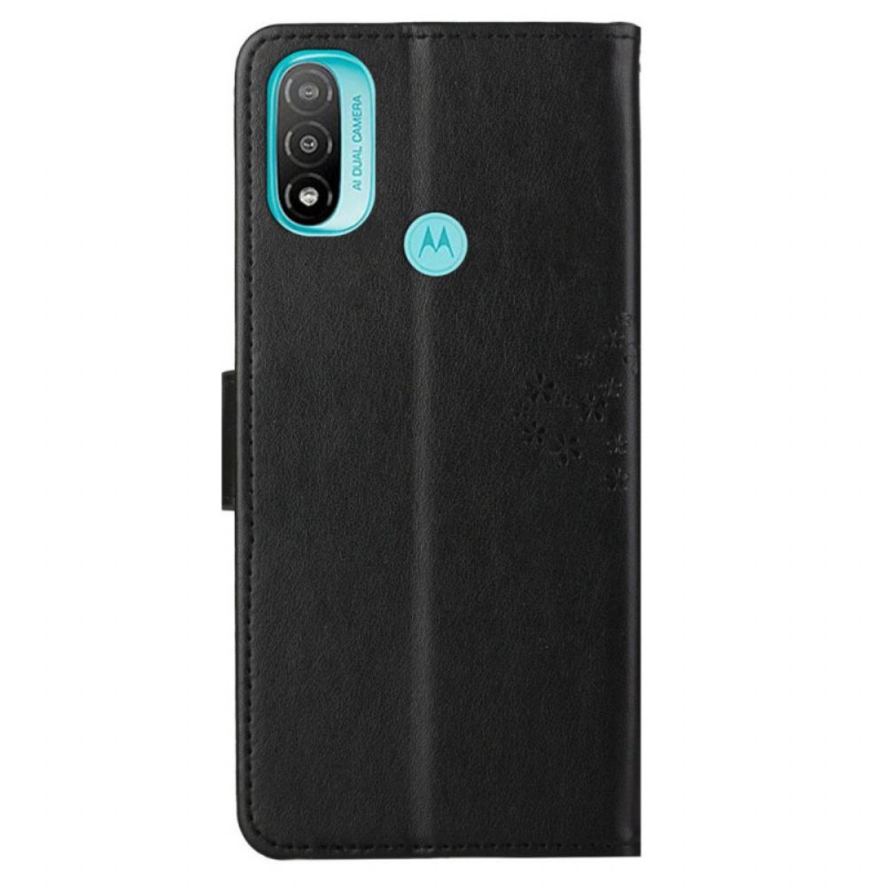 Leren Hoesje voor Moto G71 5G Met Ketting Boom En Uilen Met Bandjes