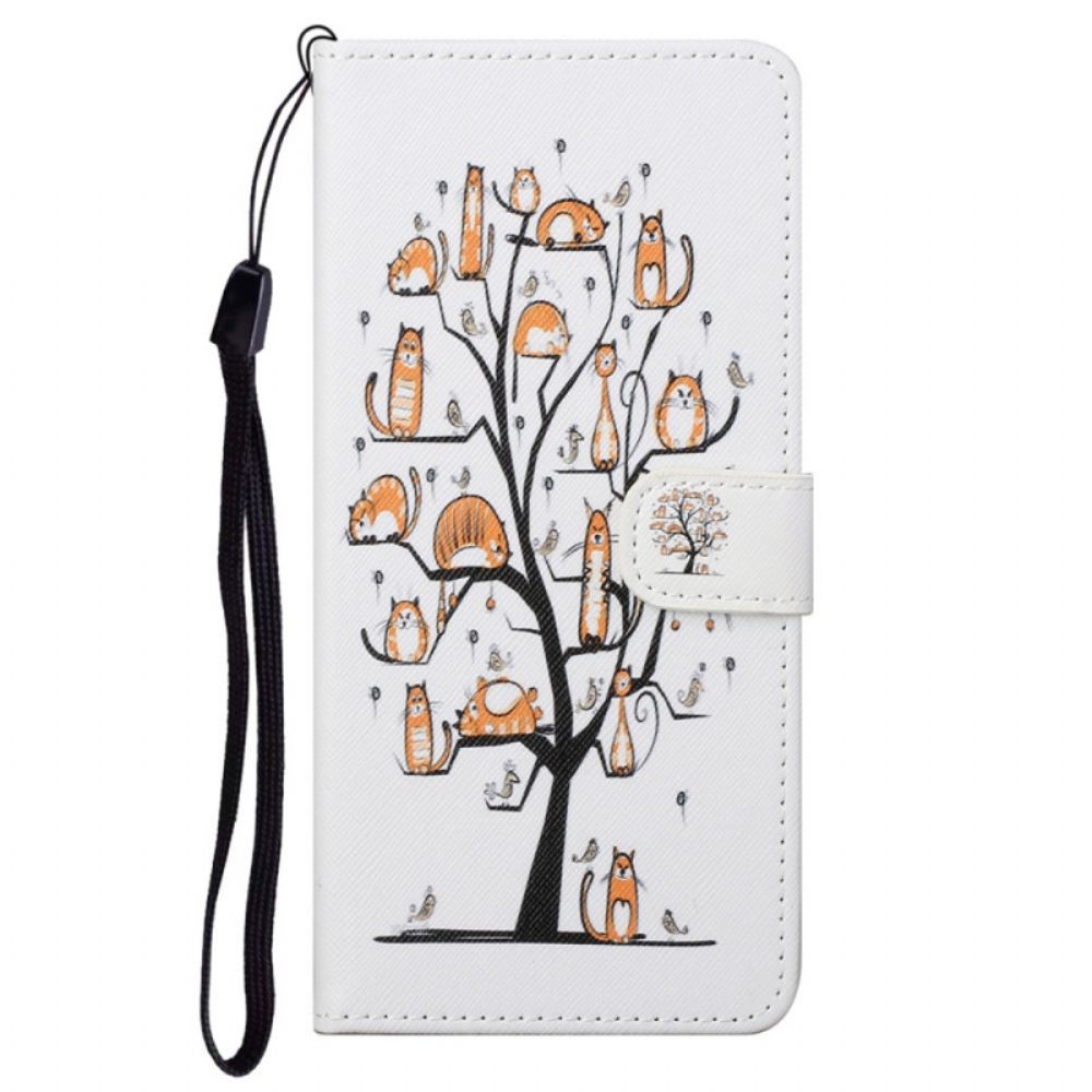 Leren Hoesje voor Moto G71 5G Met Ketting Funky Katten Met Riem