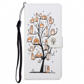 Leren Hoesje voor Moto G71 5G Met Ketting Funky Katten Met Riem