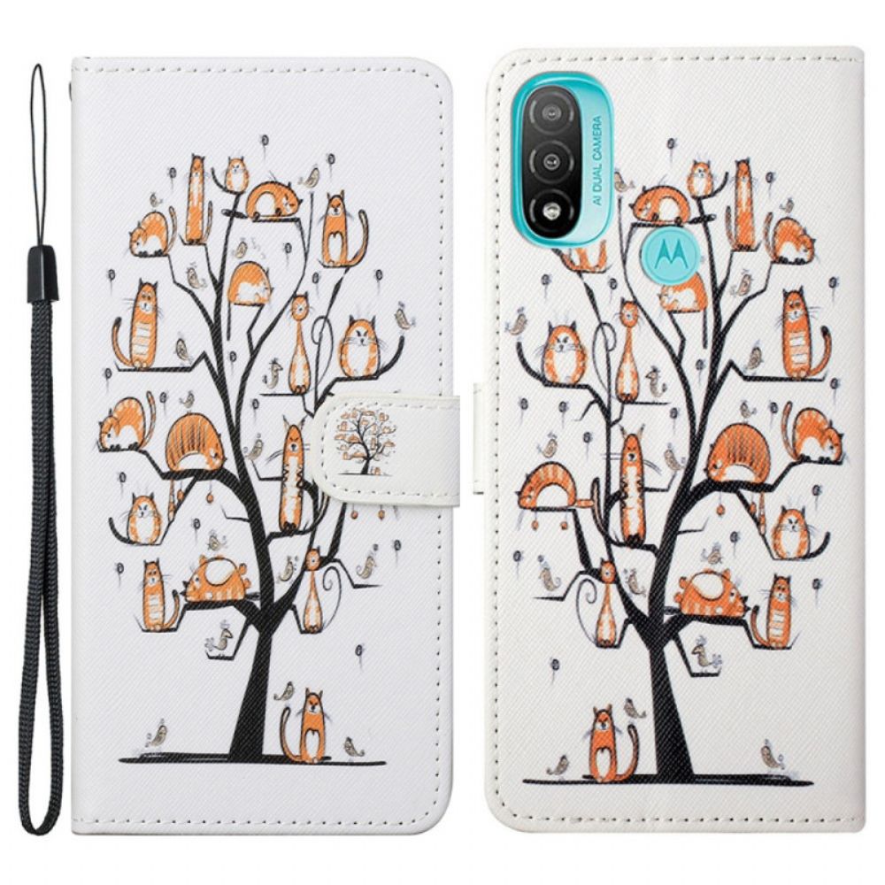 Leren Hoesje voor Moto G71 5G Met Ketting Funky Katten Met Riem