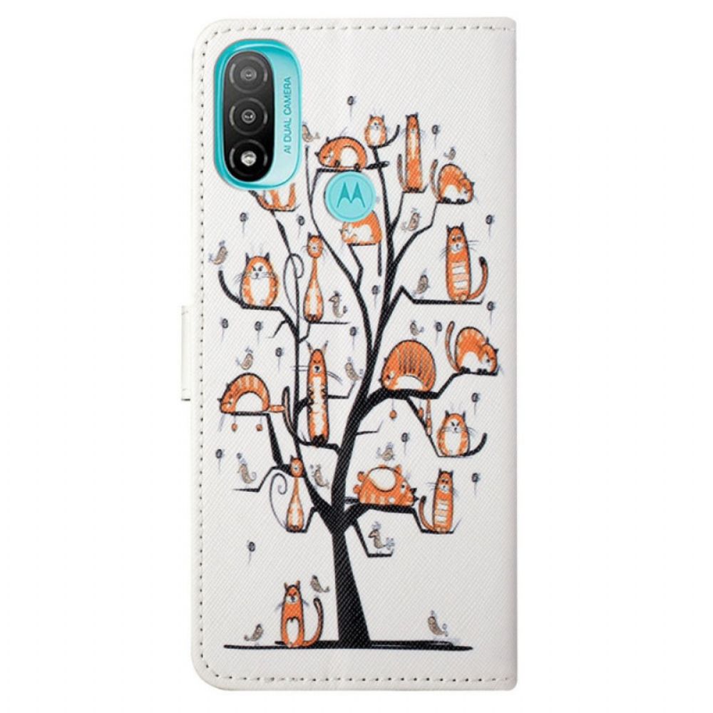 Leren Hoesje voor Moto G71 5G Met Ketting Funky Katten Met Riem