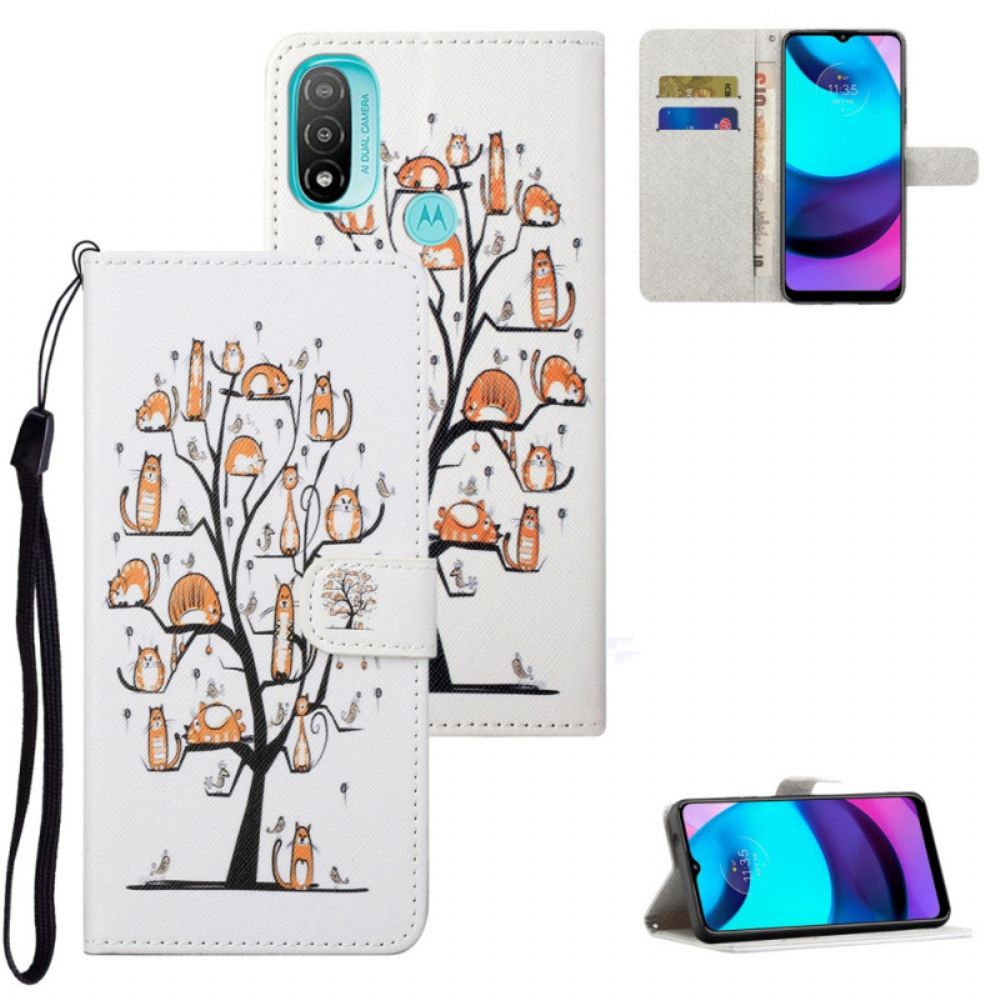 Leren Hoesje voor Moto G71 5G Met Ketting Funky Katten Met Riem