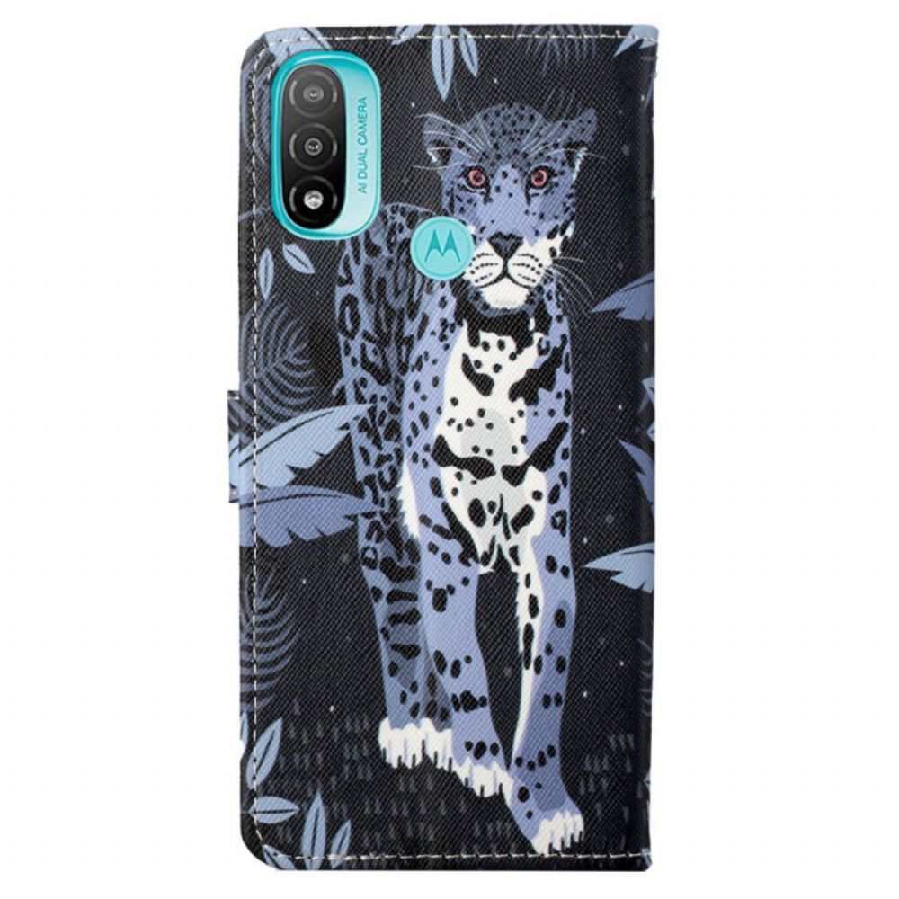 Leren Hoesje voor Moto G71 5G Met Ketting Thong Luipaard