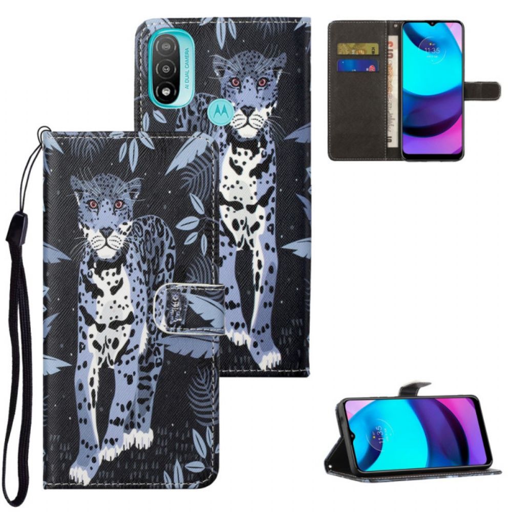 Leren Hoesje voor Moto G71 5G Met Ketting Thong Luipaard