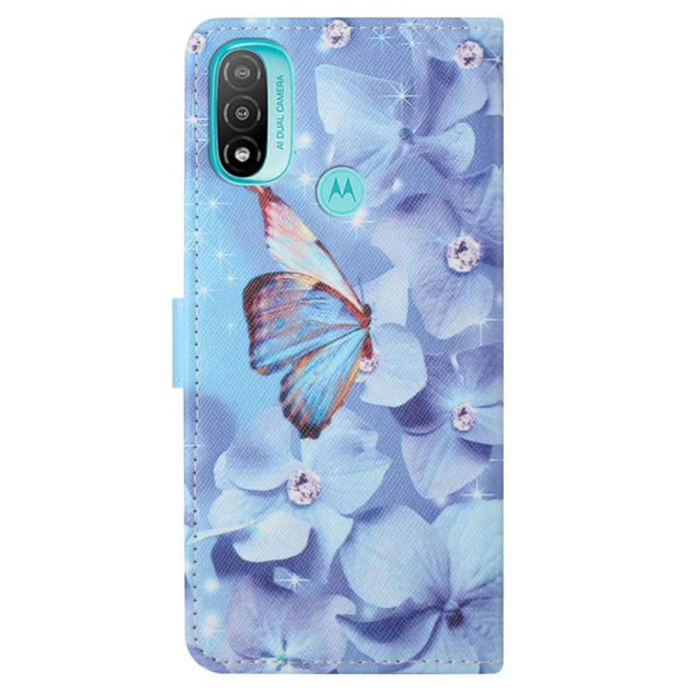 Leren Hoesje voor Moto G71 5G Met Ketting Vlinders Met Diamanten Band