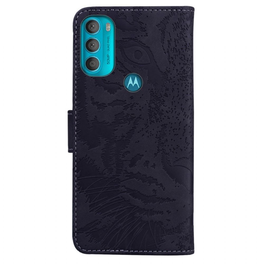 Leren Hoesje voor Moto G71 5G Tijgergezicht Afdrukken