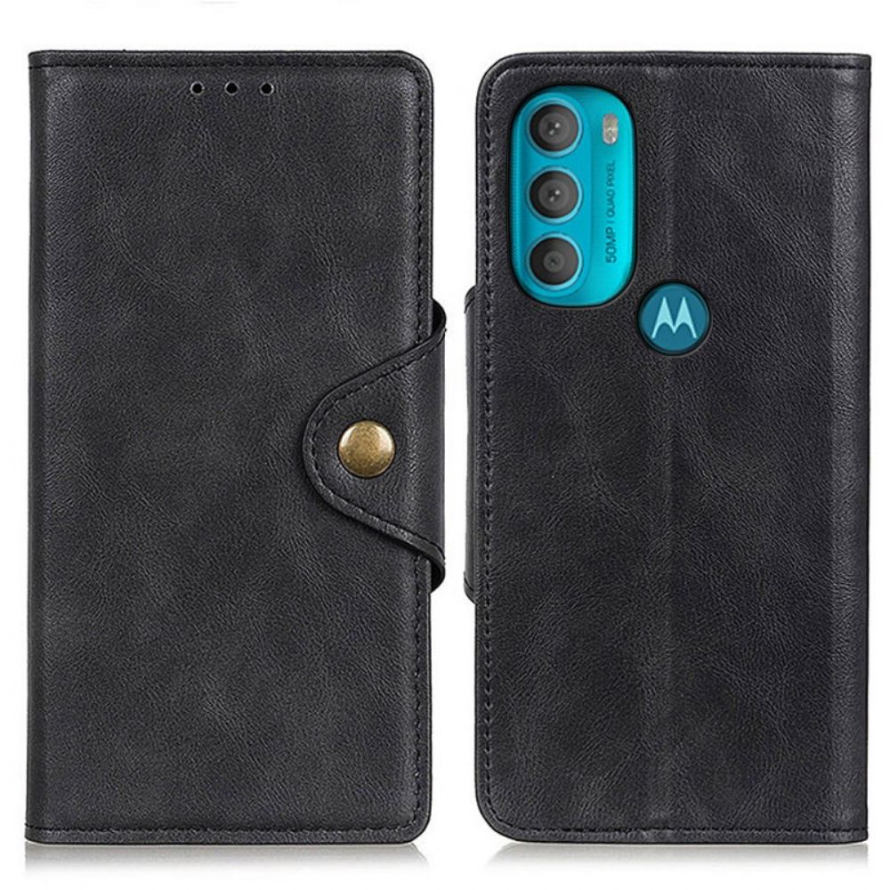 Leren Hoesje voor Moto G71 5G Vintage Kunstleer En Knoop