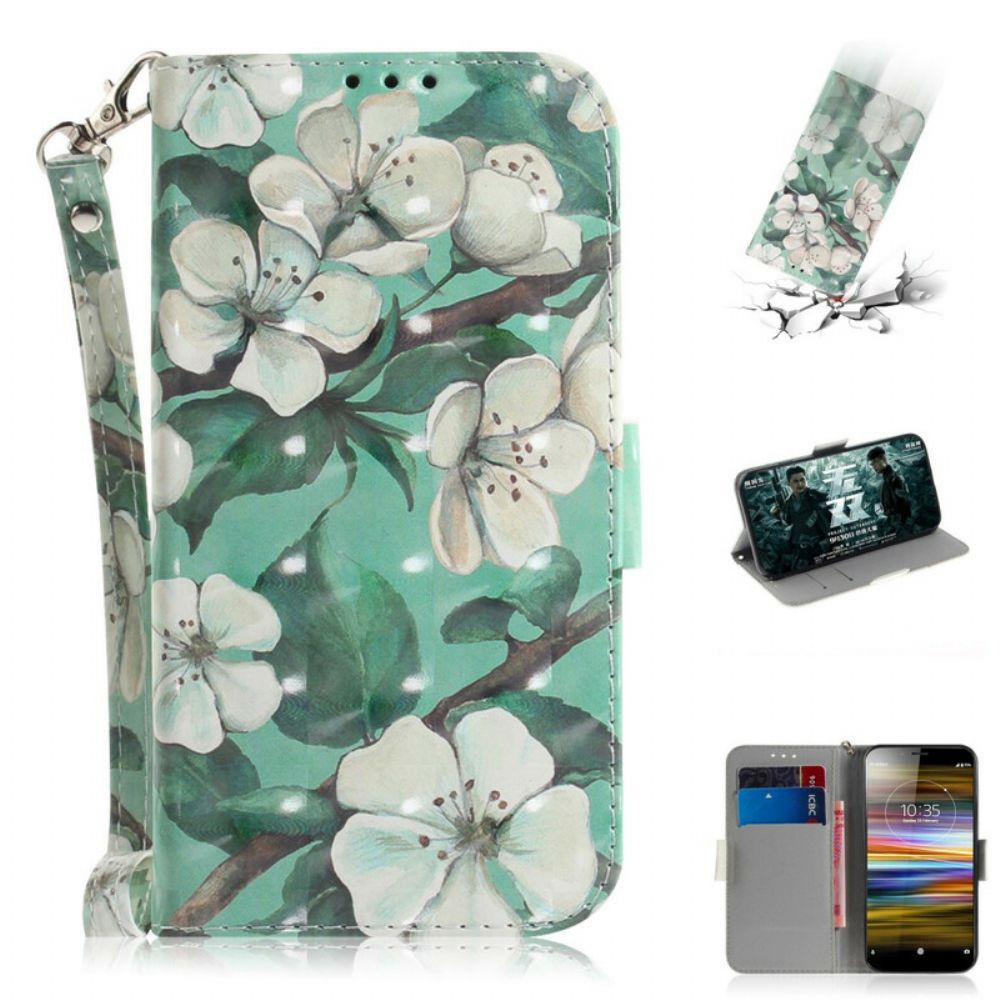 Leren Hoesje voor Sony Xperia L3 Met Ketting Thong Bloementak