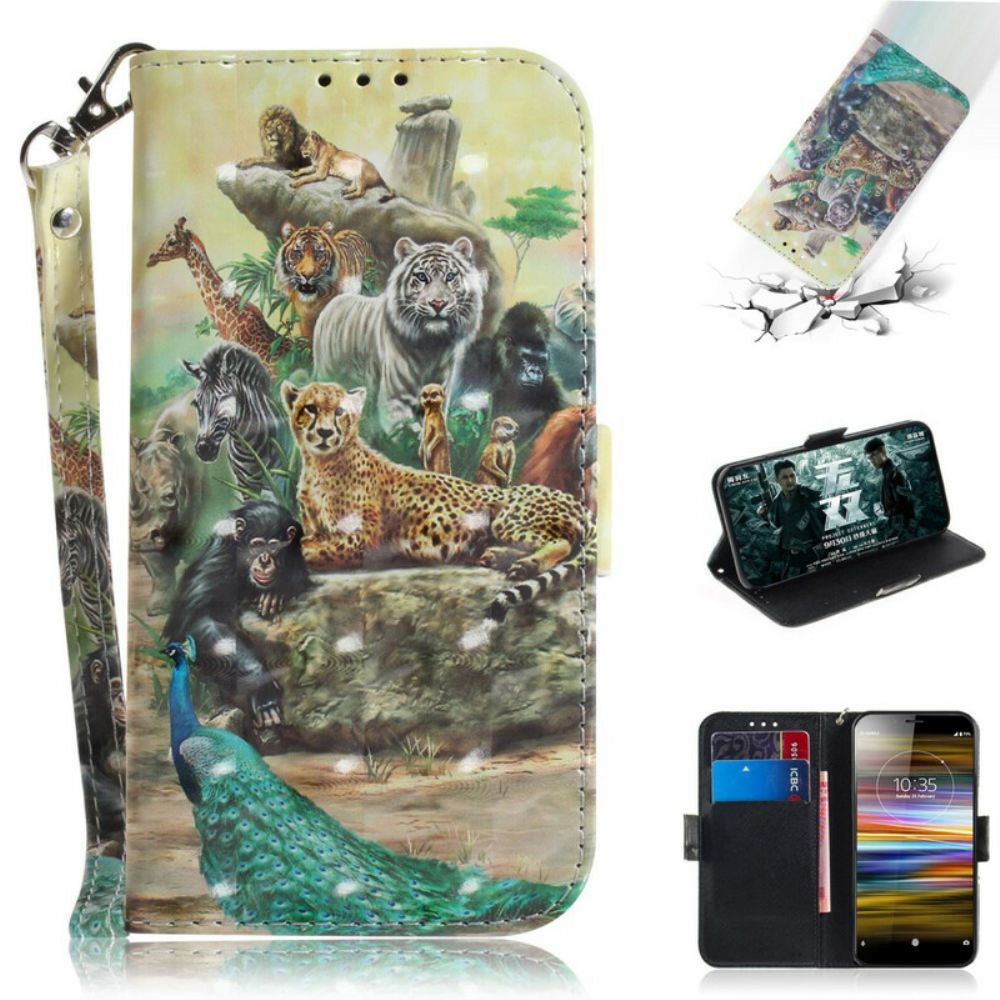 Leren Hoesje voor Sony Xperia L3 Met Ketting Thong Safari Dieren