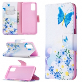 Leren Hoesje voor Oppo A72 Geschilderde Vlinders En Bloemen