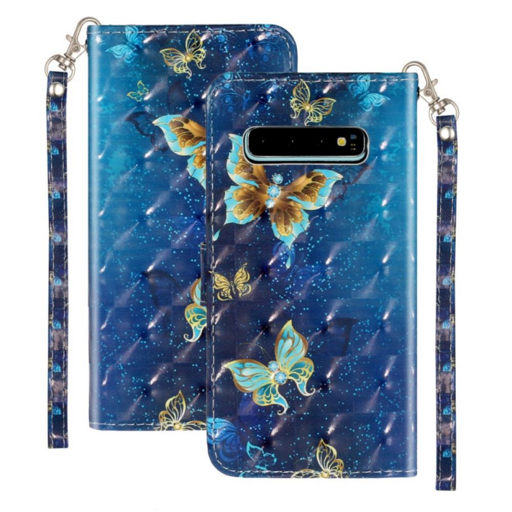 Folio-hoesje voor Samsung Galaxy S10 Plus Gouden Vlinders Lanyard