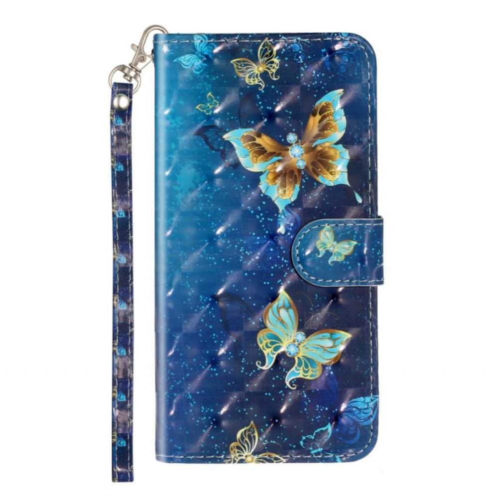 Folio-hoesje voor Samsung Galaxy S10 Plus Gouden Vlinders Lanyard