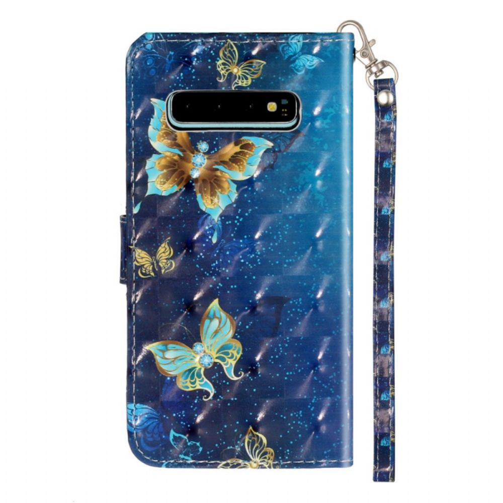 Folio-hoesje voor Samsung Galaxy S10 Plus Gouden Vlinders Lanyard