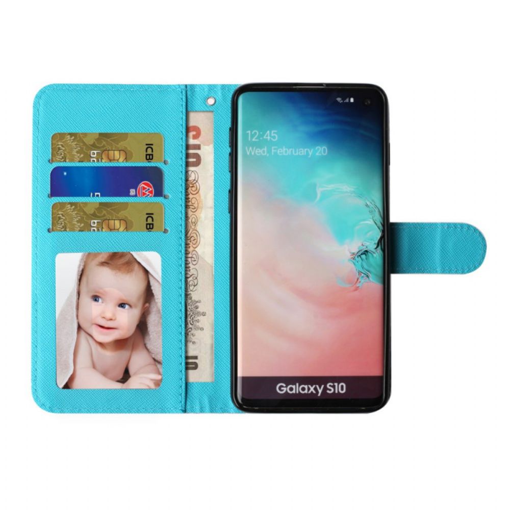 Folio-hoesje voor Samsung Galaxy S10 Plus Gouden Vlinders Lanyard